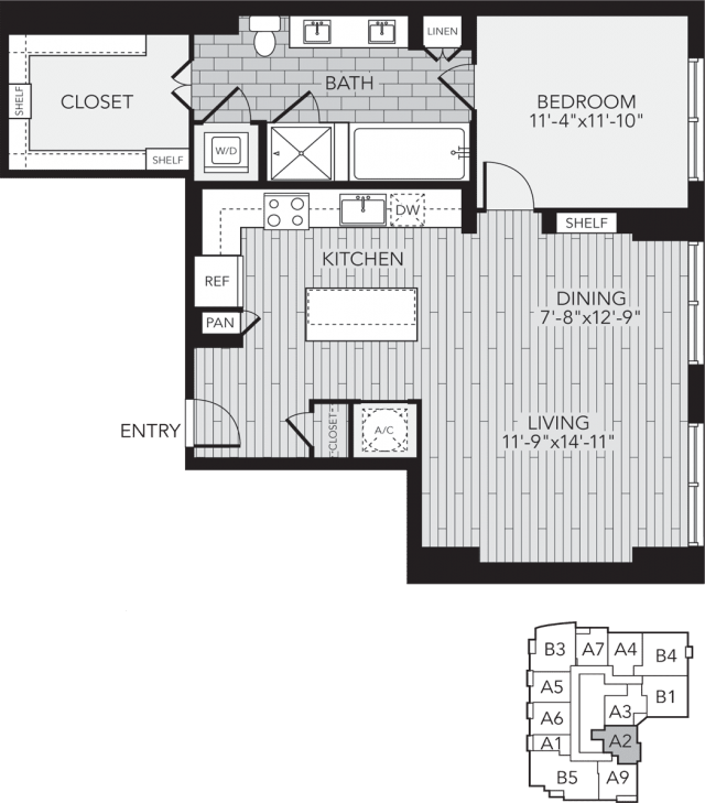 A2 Houston One Bedroom Apartment Floor Plan