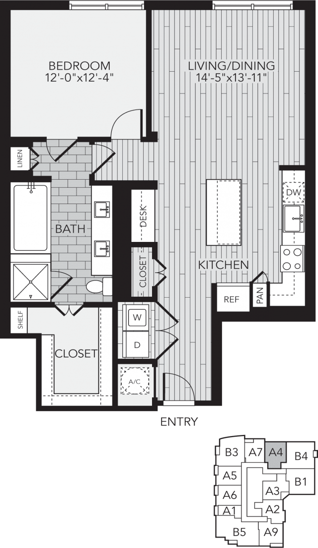 A4 Houston One Bedroom Apartment Floor Plan