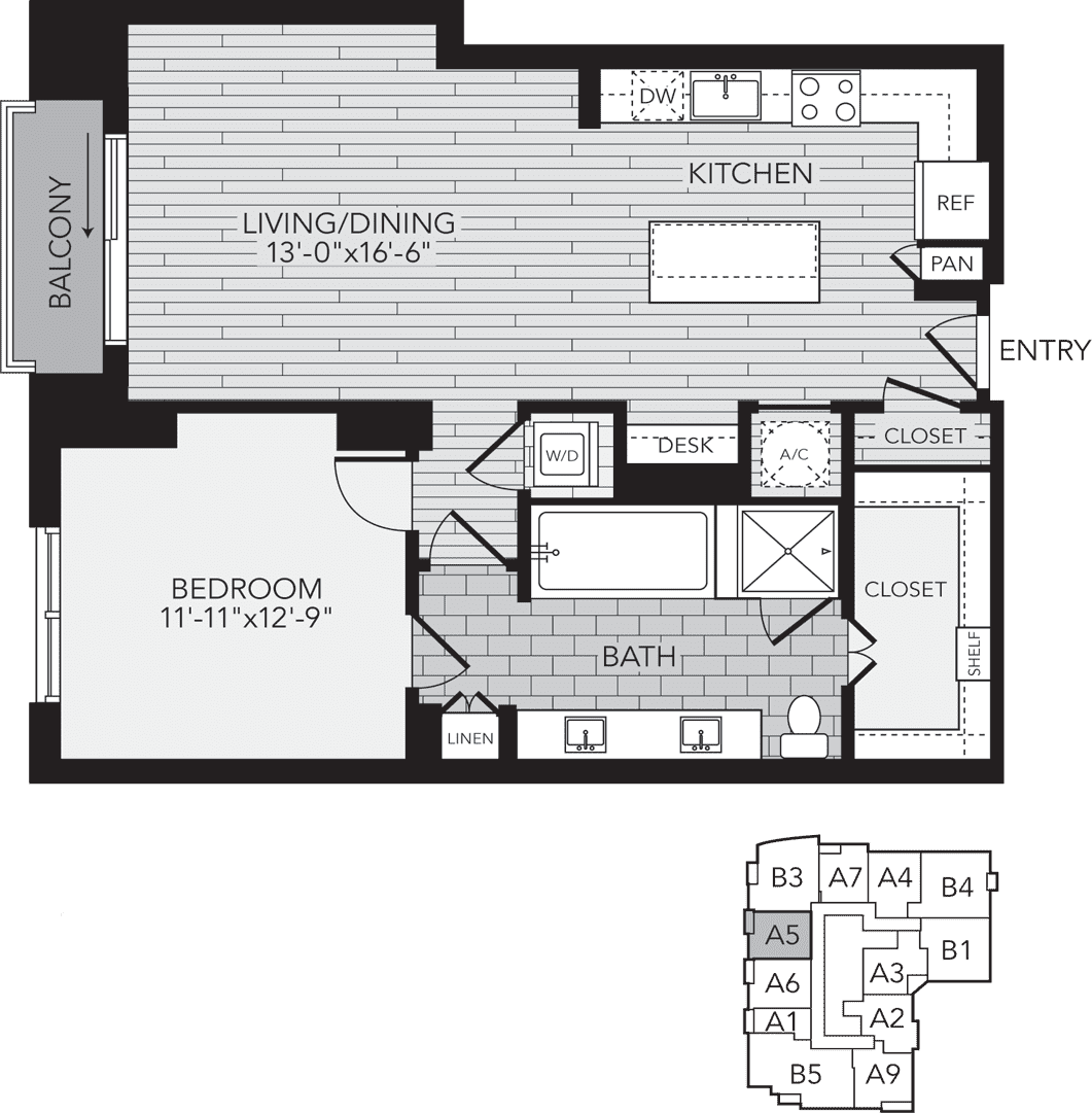 A5 Houston One Bedroom Apartment Floor Plan