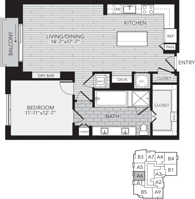A6 Houston One Bedroom Apartment Floor Plan