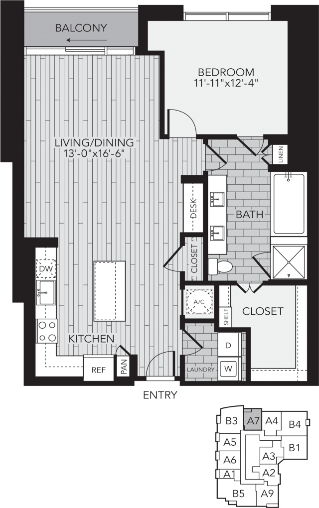 A7 Houston One Bedroom Apartment Floor Plan