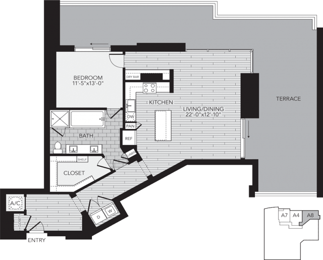 A8 Houston One Bedroom Apartment Floor Plan