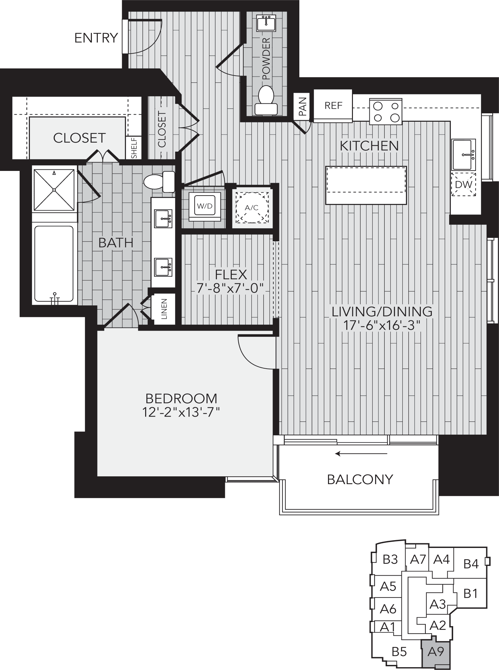 A9 Houston One Bedroom Apartment Floor Plan