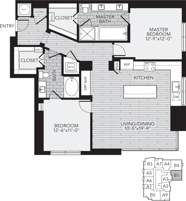 B1 Houston Two Bedroom Apartment Floor Plan
