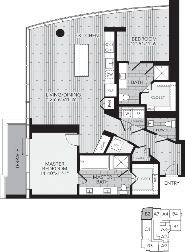 B2 Houston Two Bedroom Apartment Floor Plan